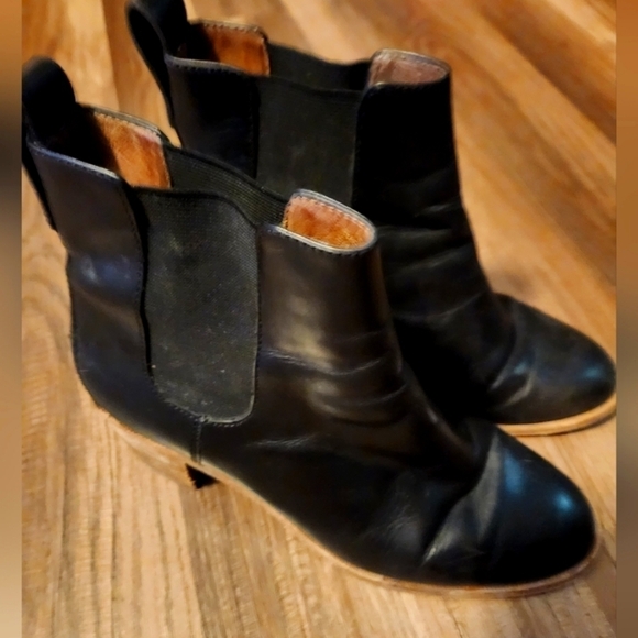 Madewell Black Booties Size 6.5 Genuine Leather Block Heel - Picture 1 of 4